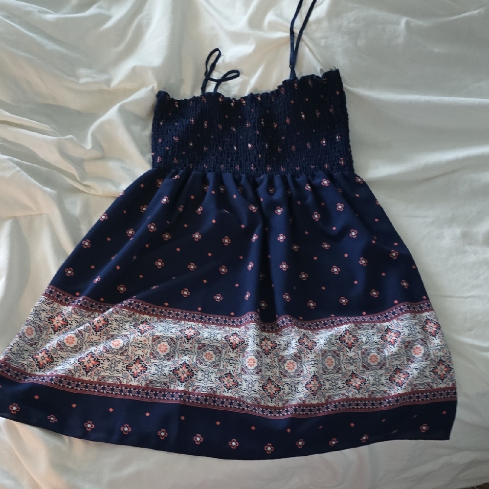 Navy Blue and Pink Patterned Dress